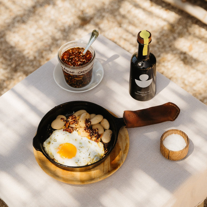 Fried Eggs, Giant Beans & Calabrese Chilli Condiment