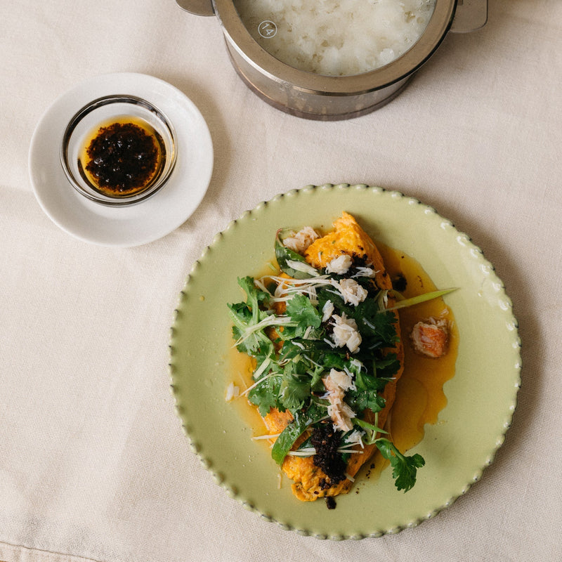Crab omelette with Asian herbs & jasmine rice