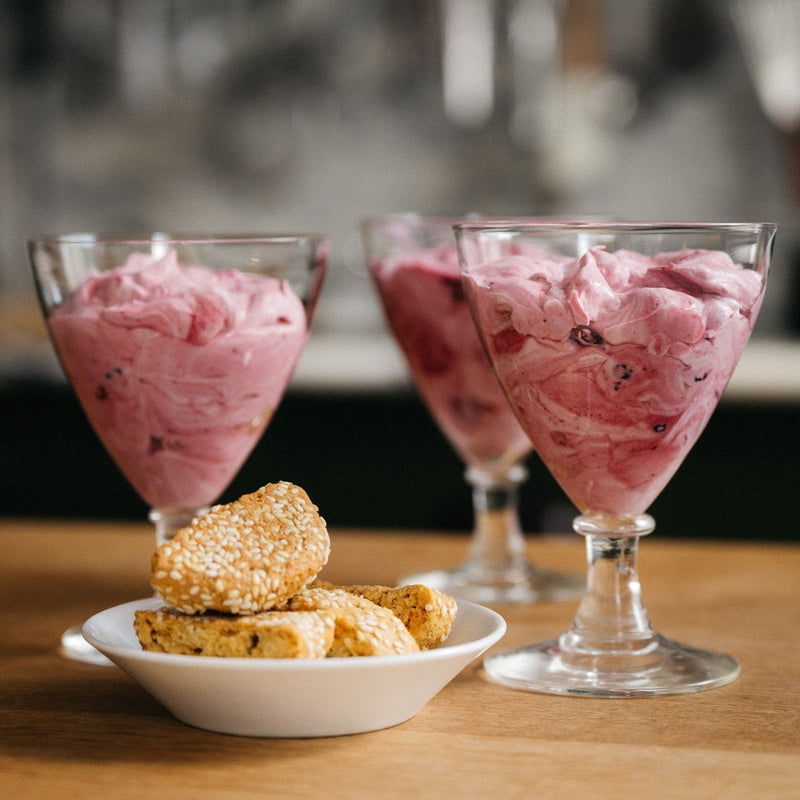 Blackcurrant Fool with Olive Oil Biscuits
