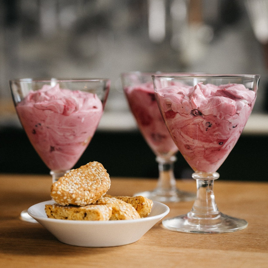 Blackcurrant Fool with Olive Oil Biscuits