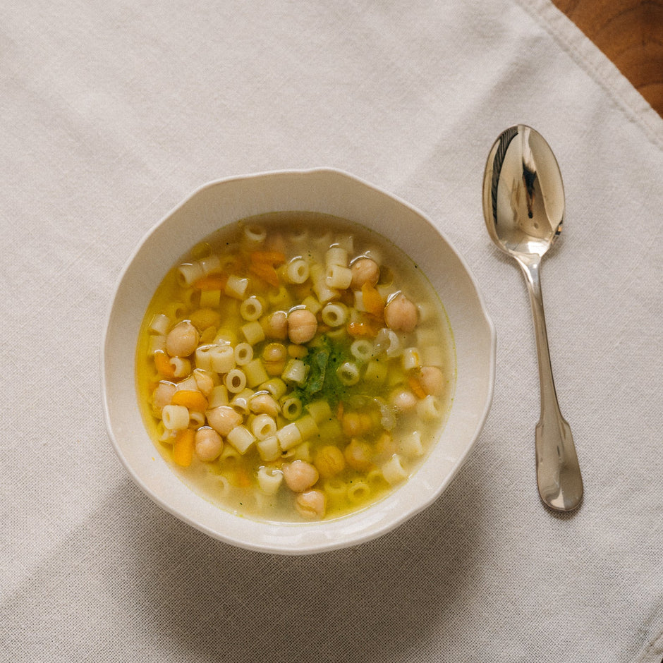 Pasta e ceci with tubetti with broccoli pesto