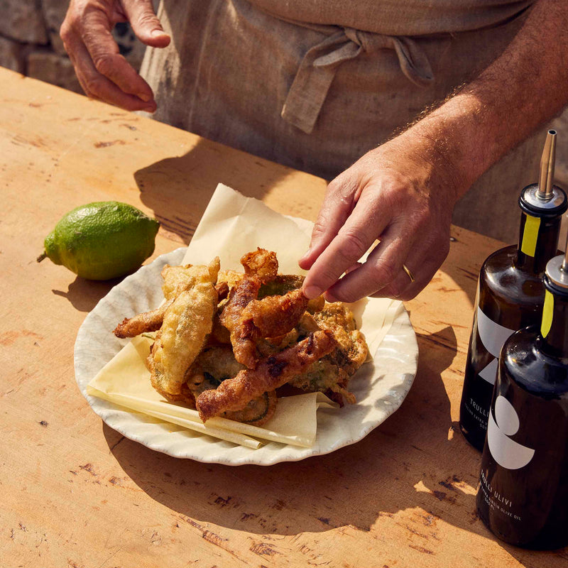 Fritto of sage, fiore di zucca and anchovies